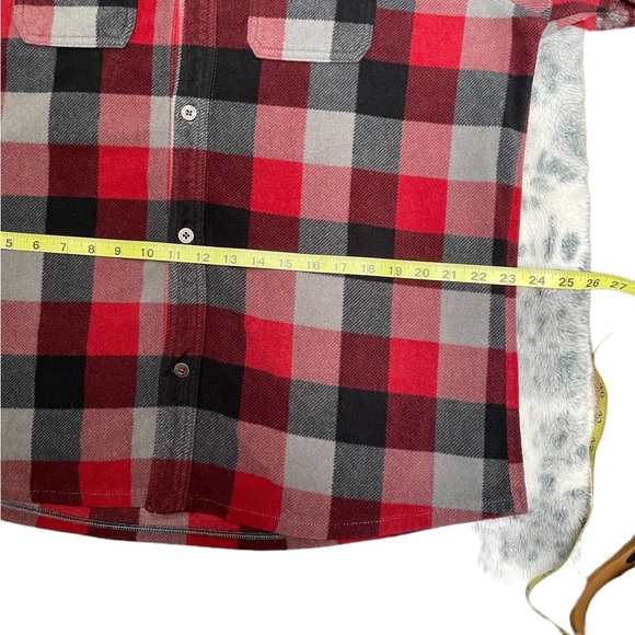Eddie Bauer red black gray flannel button down long sleeve fleece shirt size XL - Picture 6 of 9